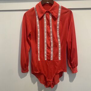 Vintage Kayser Bodysuit Women Medium Red Lace‎ Nylon Teddy Snap Crotch Valentine